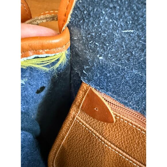 Vintage Dooney & Bourke All Weather Leather Rectangular Saddle Bag Navy Blue - Picture 11 of 13